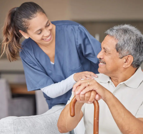 Friendly support worker offering compassionate Disability Personal Care NDIS Campbellfield – supporting elderly participant with mobility and personal care.